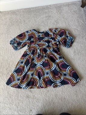 Girls Pink Chicken Rainbow Wave Dress - Blue, Pink, Yellow